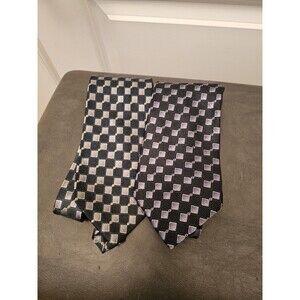 Lot of 2 Barrington Mens Silk Ties Geometric Square Diamond Pattern Blue Grey